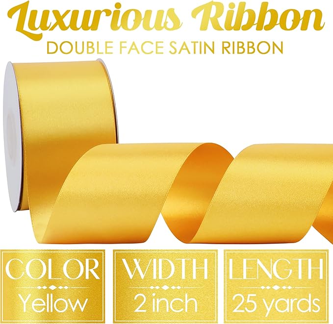 MEEDEE Satin Ribbon - 25 Yards Yellow Double Faced Satin Ribbon for Christmas Tree, Thanksgiving Decorating, Wreaths, Bows, Crafts, Weddings, Flower Bouquets