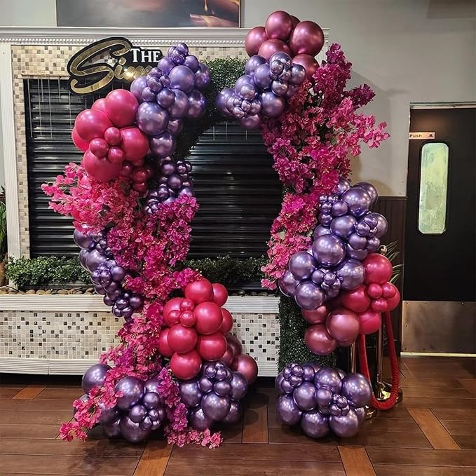 Togvu Chrome Hot Pink Balloons Different Sizes, 123 Packs Metallic Fuschia Pink Balloons, Pack of 18 12 10 5 Inch Shiny Fuchsia Balloon Garland Arch Kit for Girls Women Birthday Wedding Decoration
