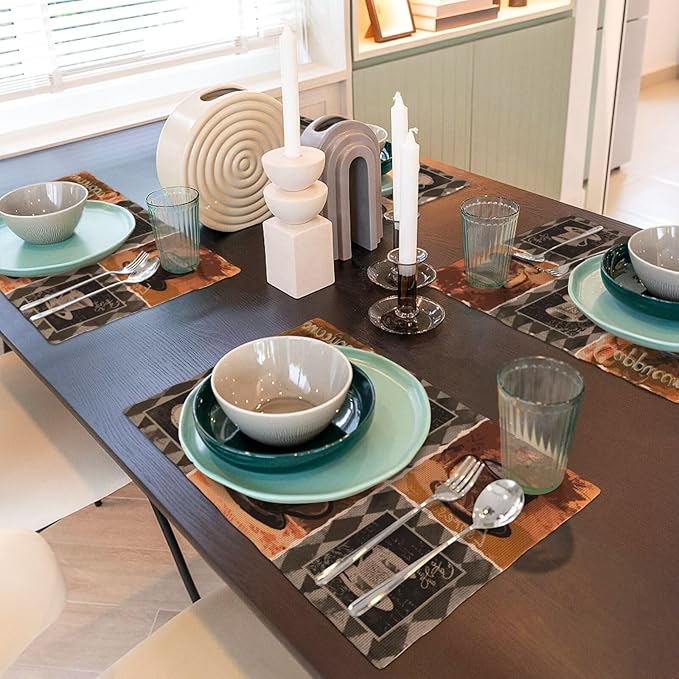 Coffee Linen Table Placemats Set of 4 Vintage Modern Art Placemat Indoor Outdoor Party Home Desktop Kitchen Dining Room Decoration 12x18 Inch