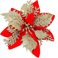 Zhuqing 15Pcs Christmas Poinsettia Artificial Flowers Decorations, Glitter Poinsettia Christmas Tree Ornaments, Red Tree Flowers for Xmas/Party/Holiday/Wreath/Garland Decor, with Cilps, 5.5 Inch