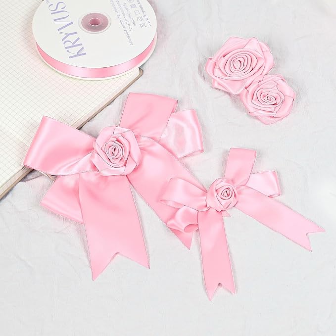 Pink Satin Ribbon, Double Faced 1 Inch X 25 Yards Pink Ribbon, Premium Satin Ribbons for Gift Wrapping, Crafts, Hair Bow Making, Sewing, Flower Bouquet, Wedding Party Decor