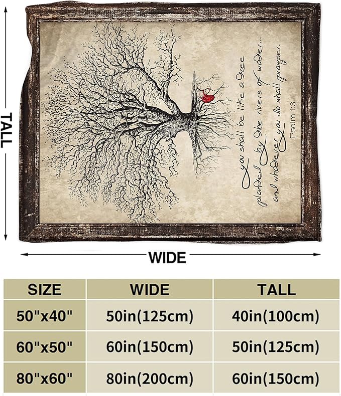 Christian Tree of Life Throw Blanket - Soft, Warm & Cozy Fleece for Women & Men - 80"x60"