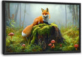 Forest Fox Large Wall Art Framed Rustic Wall Decor for Living Room Fox Mushroom Pictures Oversized Canvas Print Painting Modern Extra Large Framed Artwork for Bedroom Office 36"x24"