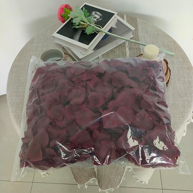 Separated 1500 PCS Artificial Burgundy Rose Petals for Romantic Night,Faux Wine Red Flower Petals for Flower Girl Weddings Valentine Day Party Romantic Decoration(Ready-to-use)