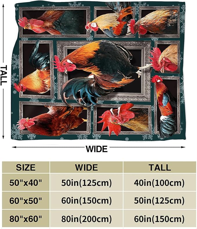 Rooster Throw Blanket - Chicken Farm Animal Decor for Girls Boys Women Men Kids Adults - Soft Warm Cozy Fleece for Couch Sofa Bed 50"x40"