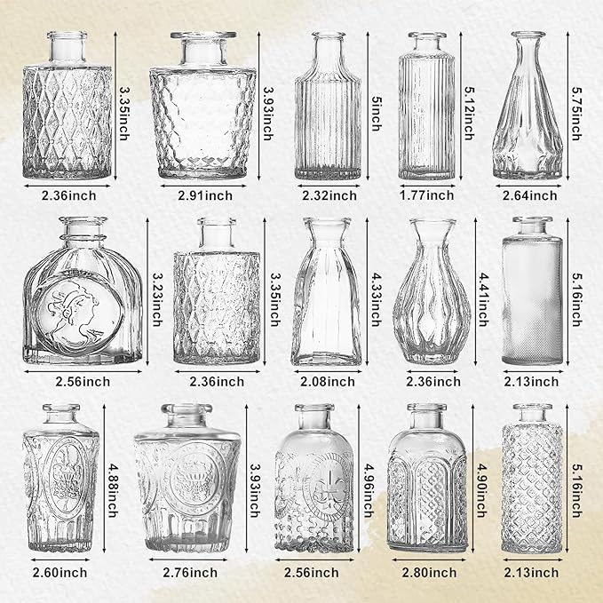 Glass Bud Vase Set of 25, Mini Clear Bud Vase for Centerpieces in Bulk, Small Vintage Flower Vases for Weddings Parties Home Table Decorative