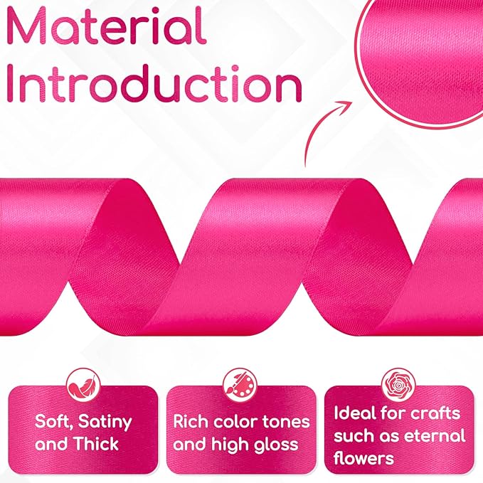 Hot Pink Satin Ribbon 1-1/2 Inch 60 Yards, Solid Polyester Fabric Ribbon for Flower Bouquet, Crafts, Gift Wrapping, Baby Shower, Birthday, Wedding and Handmade Roses