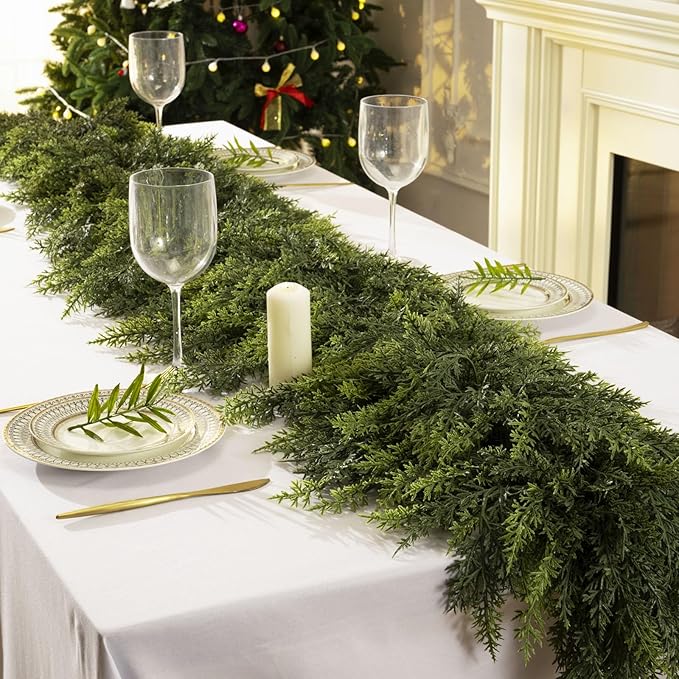 9 Ft Christmas Cedar Garland, Realistic Faux Pine Garlands, Green Artificial Greenery Garland for Winter Home, Mantle, Fireplace, Indoor, Outdoor Christmas Decorations (1Pcs)