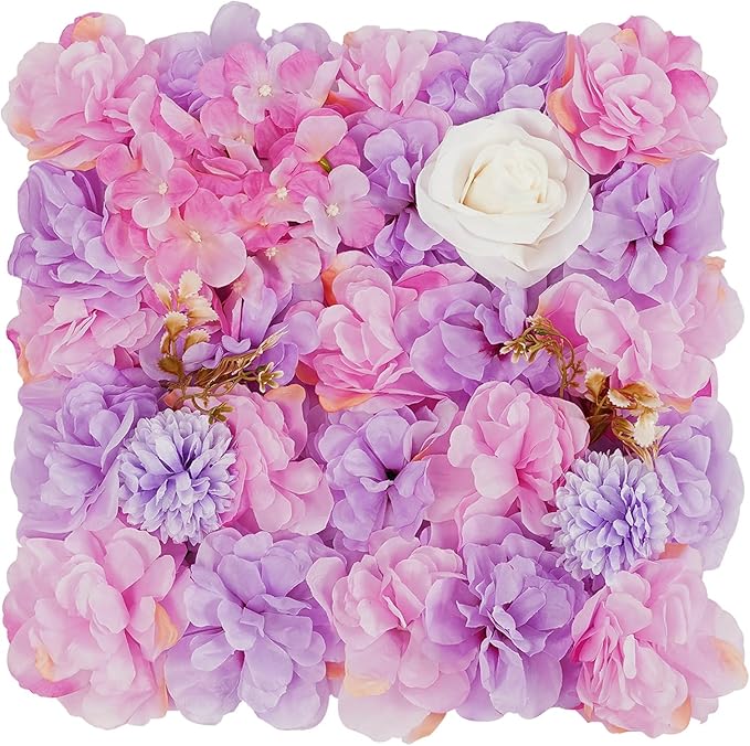 12Pcs Artificial Flower Wall Panel 3D Floral Backdrop Wall 15" X 15" Flower Panel Decor Flower Backdrop Faux Rose Panels for Party Home Background Decor, Pink