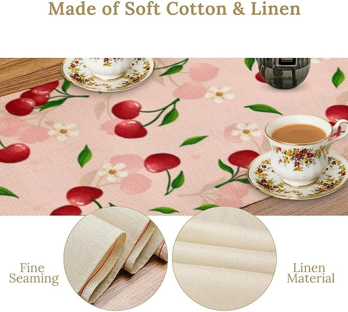Cherry Table Runner,Spring Summer Fruit Tropical Birthday Party Decorations Dining Room Home Kitchen Table Decor 13 x 60In