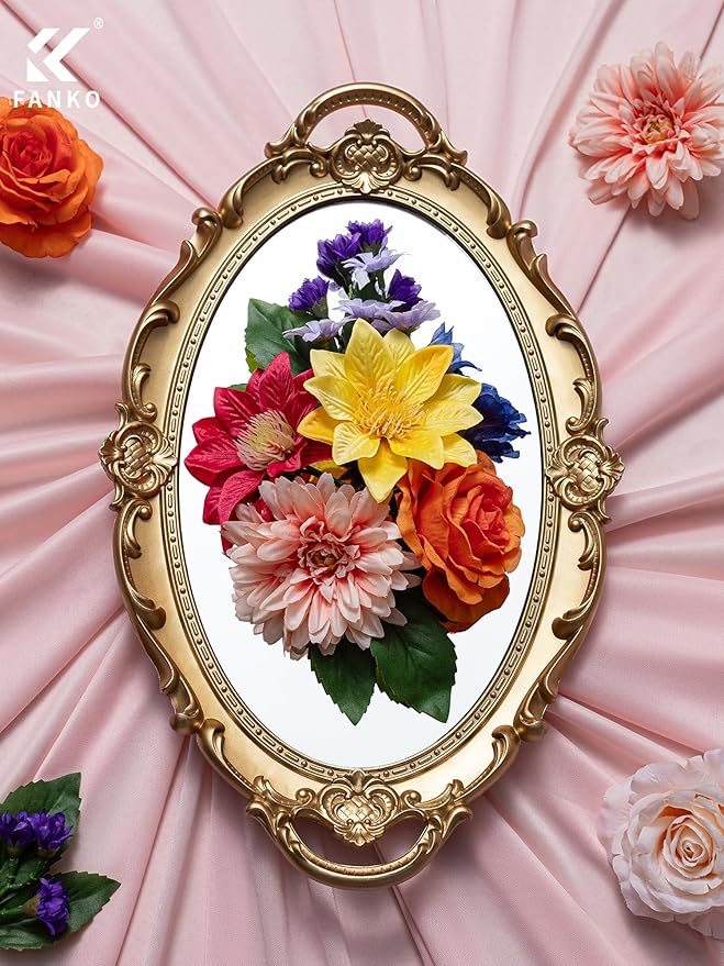 FANKO Artificial Flowers Mixed Rainbow Combo, Fake Silk Rose Flowers Orange & Champagne Roses, Pink Dahlia for DIY Wedding Bridal Bouquets/Centerpieces/Home