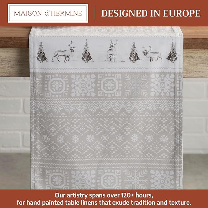 Maison d' Hermine Table Runner 100% Cotton Double Layer Table Runners 72 inches Long for Thanksgiving Christmas Decorations Home Kitchen Dining Party Wedding (Cozy Christmas, 14.5" x 72")