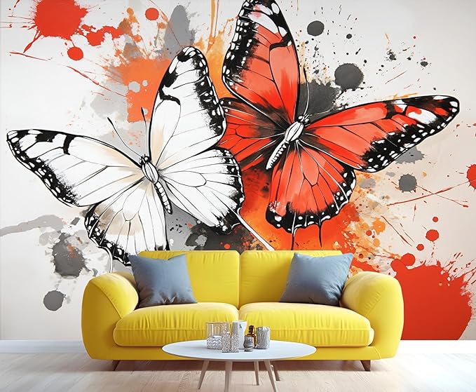 Modern Watercolor Butterfly Wall Mural, Abstract Butterfly 3D Wall Murals, Ink Painting Wallpaper Mural, for Living Room Bedroom Large Wallpaper Indoor Decor 59" W x39.4 H