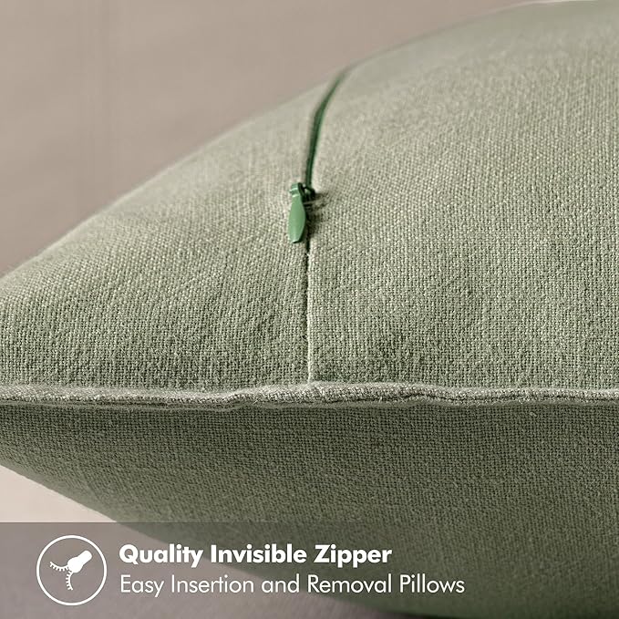 MIULEE Decorative Linen Euro Sham Pillow Covers 24x24 Sage Green Boho Farmhouse Neutral Couch Throw Pillows for Bed Pack of 2 Accent Modern Pillowcase Summer Sofa Livingroom Home Decor