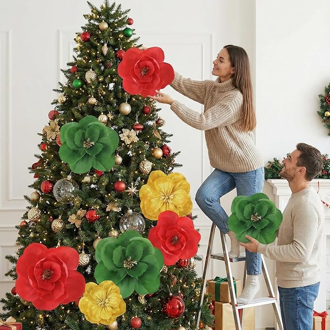Giant Paper Flowers Artificial Large Paper Flower Decoration for Handcrafted Wall Backdrop Christmas Mexican Wedding Graduation Bridal Shower Birthday Party Supplies(Christmas Colors,18 Pcs)
