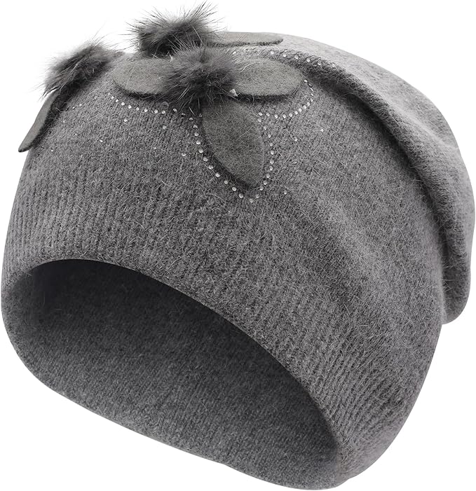 ZLYC Women Floral Slouchy Beanie Hat Double Layer Winter Knit Skull Cap