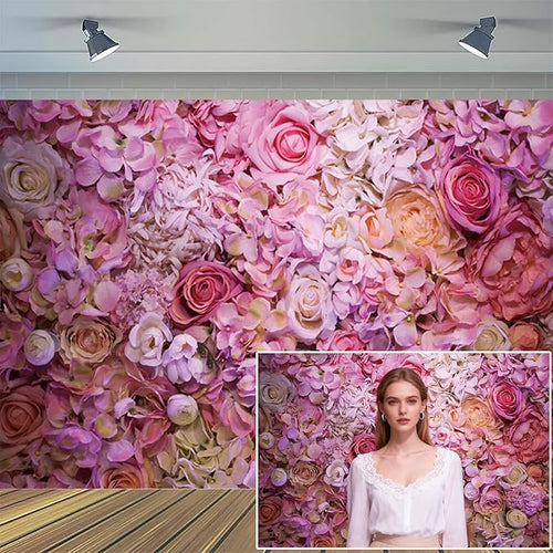 10x6.5ft Vinyl XMJJKUF Pink Floral Backdrop Flower Colorful Wedding Ceremony Girls Bridal Shower Background Birthday Party Decortaions Banner Portrait Photo Shoot Props