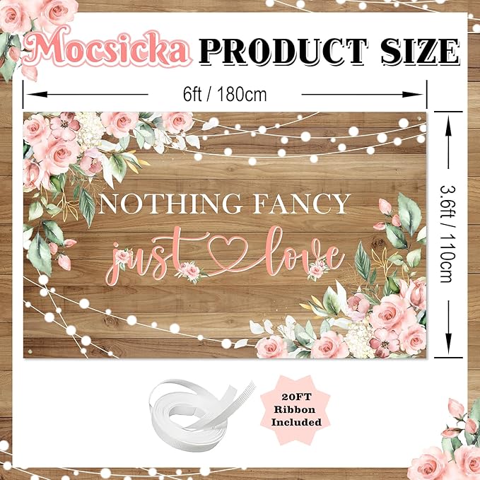 Mocsicka Rustic Nothing Fancy Just Love Backdrop Floral Bridal Shower Background Wedding Party Decorations Photo Booth Props (6x3.6ft)