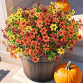 Homsunny Artificial Mums Flowers Outdoors Autumn Decor, Fall Fake Silk Daisy UV Resistant, 12 Bundles Outside Faux Flower Plants for Home Garden Porch Patio Yard Balcony Window (Yellow Brown Orange)