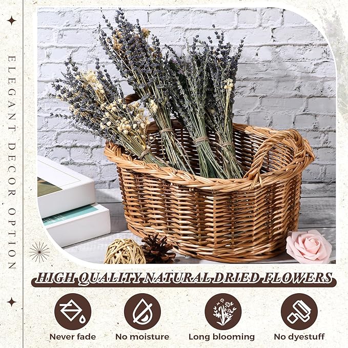 Layhit 4 Pack Large Size Boho Dried Flower Bouquet 15-17 Inch Wedding Handmade Dry Flowers for Vase Crafts DIY Photo Boutonniere for Men Floral Plant for Bridesmaid Gift Birthday Decor(Lavender)