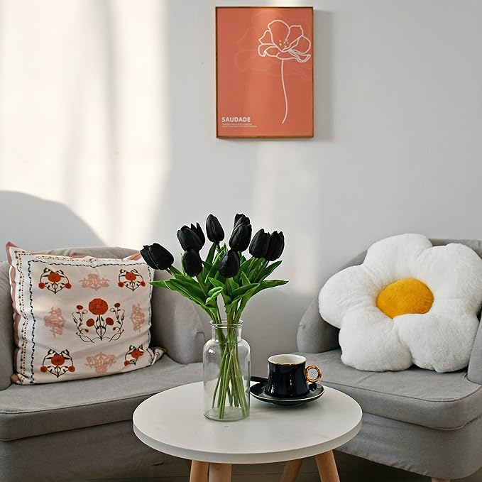 Mandy's Artificial Tulips 20 Stems Black PU Faux Flowers for Thanksgiving and Christmas Decorations Wedding Home Decor 13.5 Inch