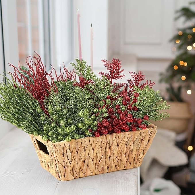 75 Pcs Christmas Glitter Branches 3 Styles Artificial Christmas Picks Berries Stems Pine Needles Floral Twig Spray for Xmas Tree Ornaments DIY Wreath Garland(Red, Green)