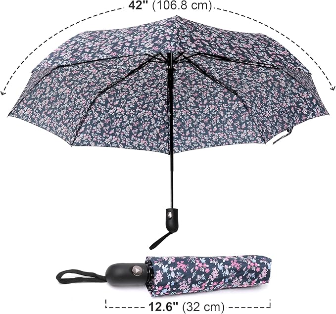 Nollia Windproof Automatic Travel Umbrella, Compact Portable with Reinforced Ribs for Sun & Rain