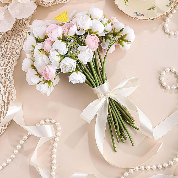 Ivory Ribbon 1 Inch 50 Yards Cream Satin Ribbon for Bows Crafts Home Decor Flower Bouquet Gift Wrapping Wedding Christmas Decorations