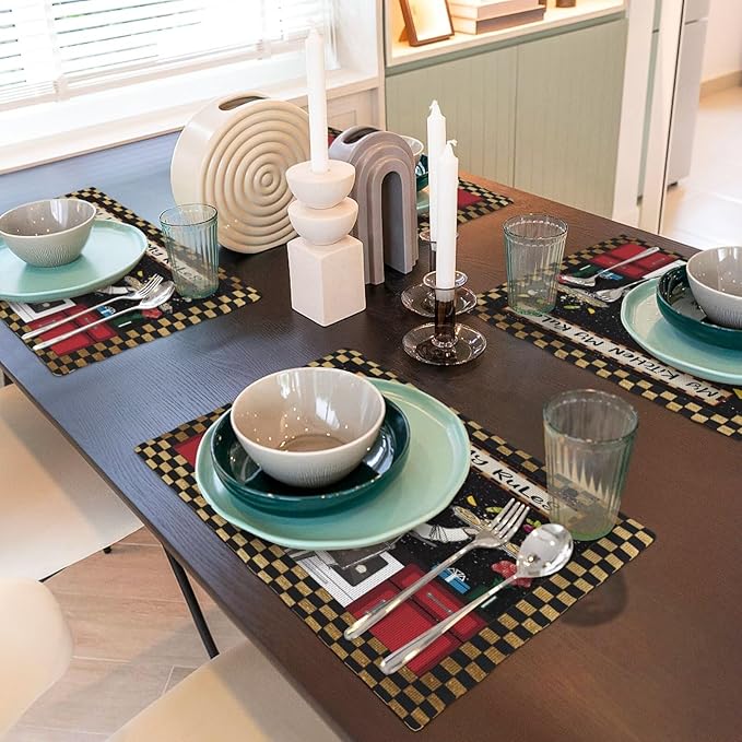 Fat Chef Kitchen Linen Placemats Set of 4 Funny Cooking Theme Placemats for Indoor Outdoor Party Home Desktop Dining Room Decor 12x18 Inch