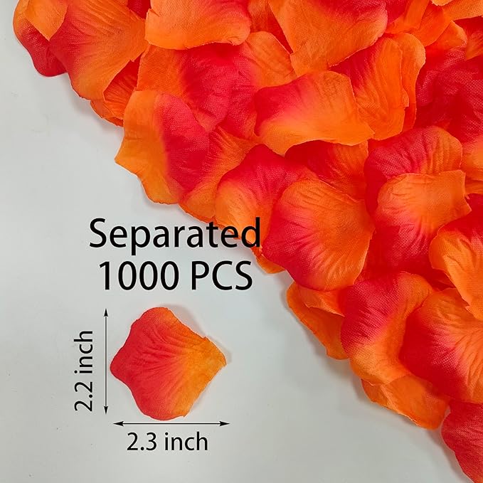 Separated 1000 PCS Artificial Gradient Orange Red Rose Petals, Sunset Flower Petals,Orange Flower Girl Petals for Wedding Decor,Romantic Night for her Set(Ready-to-use)