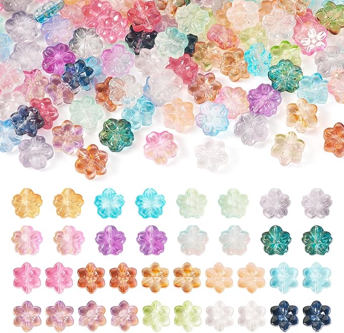 Craftdady 120pcs Flower Spacer Beads Floral Glass Beads Colorful Cute Bracelet Beads Handmade Craft Beads 13mm Earring Loose Beads for DIY Necklace Jewelry Making