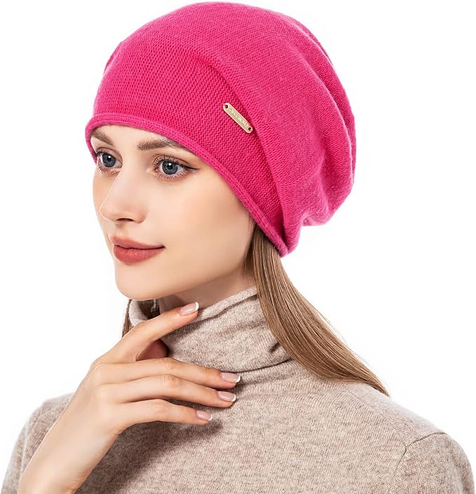 QUEENFUR Knit Slouchy Beanie Hats for Women Cashmere Ski Cap Knitted Wool Soft Warm Winter Hat