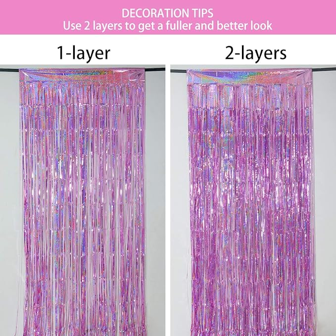 Melsan 3 Pack 3.2 x 8.2 ft Sparkling Pinkish Purple Tinsel Fringe Curtain Backdrop Party Decorations Glitter Decor for Birthdays, Bachelorette, Weddings, Photo Booth