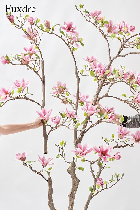 Artificial Magnolia Tree, 6.8FT Tall Fake Indoor Tree, Realistic Real Touch Leaves and Flowers, Perfect for Home Decor, Living Room, Wedding, and Hotel Decor (Pink)