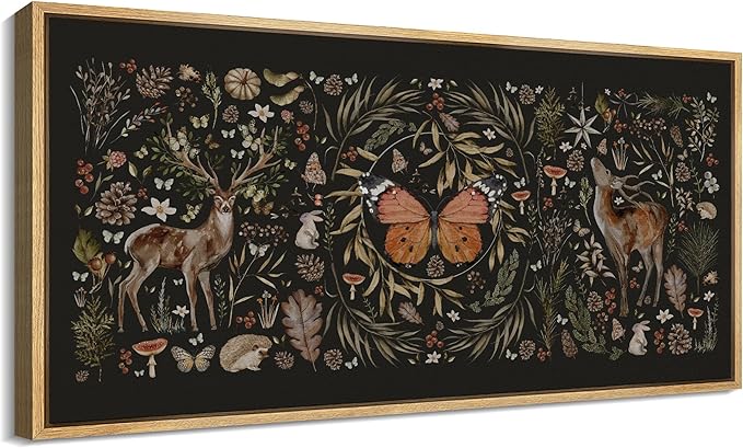 SIGNFORD Extra Large Framed Canvas Print Wall Art Enchanted Wildlife Garden Illustrations Modern Art Relax/Calm Warm for Living Room, Bedroom, Office - 60"x30"