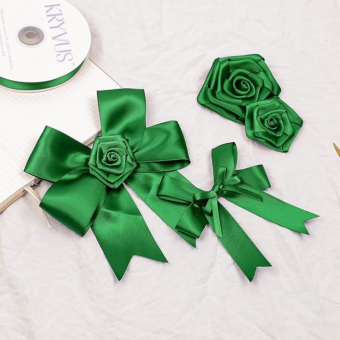 Green Satin Ribbon, Double Faced 7/8 Inch X 25 Yards Green Ribbon, Premium Satin Ribbon for Gift Wrapping, Crafts, Hair Bow Making, Sewing, Flower Bouquet, Wedding Party Decor