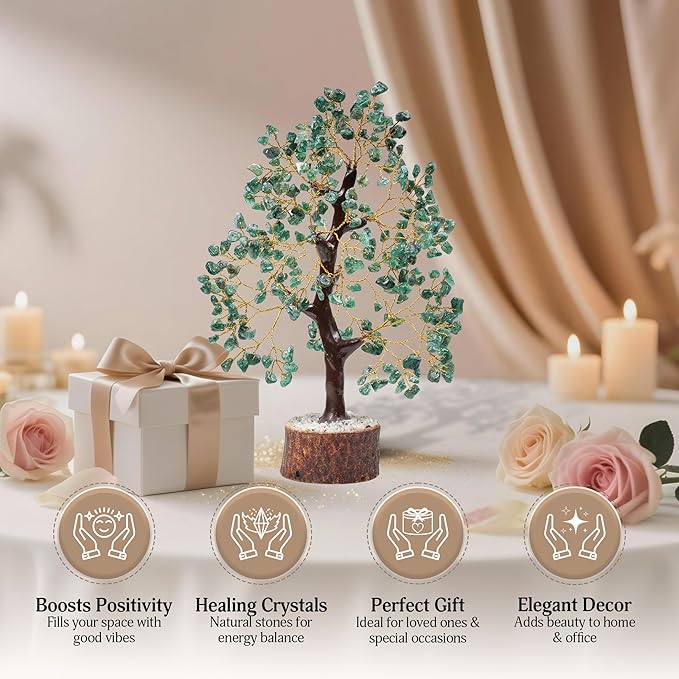 FASHIONZAADI Green Aventurine Crystal Tree, Crystals and Stones, Gem Tree, Healing Gemstones and Crystals Home Decor, Meditation Decor, Spiritual Gifts for Women, Good Luck Gift
