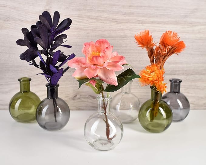 Serene Spaces Living Set of 36 Smoke Grey Ball Bud Vases, Transparent Glass Vases for Weddings, Events, Parties, Floral Centerpieces for Home Decor, Measures 4" Tall