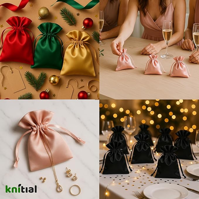 3" x 4" Gold Satin Gift Bags, Jewelry Bags, Wedding Favor Silky Drawstring Baby Shower Christmas 50 per Pack