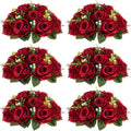NUPTIO Flower Wedding Centrepieces for Tables - 6 Pcs 9.5in Diameter Crimson Artificial Flowers Rose Ball for Centerpieces Table - Fake Rose Arrangements for Weddings Birthday Party Decor