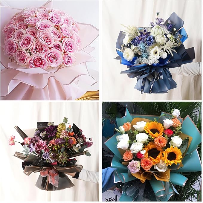 Bupduq 30 Sheets 6 colors Flower Bouquet Wrapping Paper，Florist Supplies Waterproof Floral Bouquet Wrapping Paper Bouquet Accessorie，Flower Shop Packaging Pape for DIY Gift Wedding Birthday