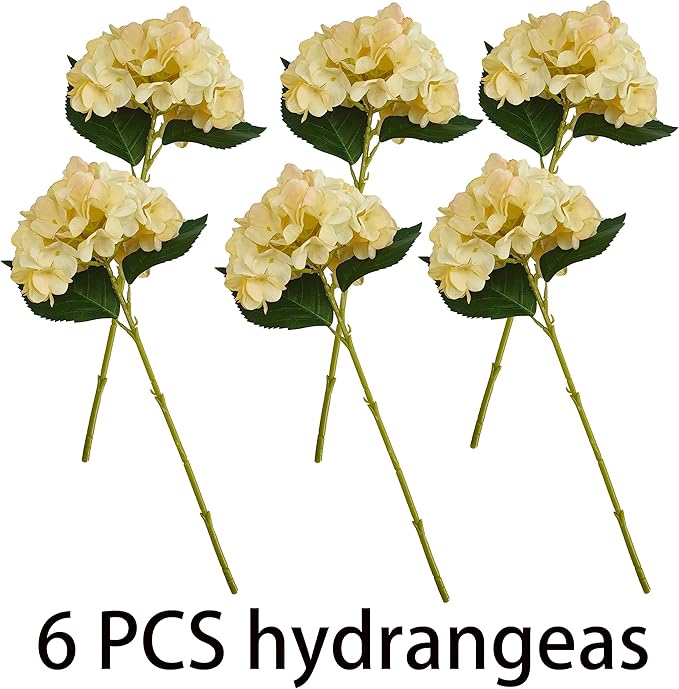 Hydrangea Artificial Flowers,Faux Hydrangea Flowers,Artificial Hydrangeas Flowers with Stems,Fake Hydrangeas,Silk Hydrangeas Flowers with Stems for Home Decor (10, Champagne)