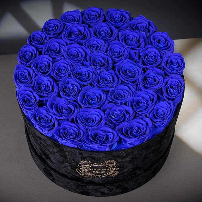 40 Pieces Preserved Roses in Suede Box, Flowers for Mothers Day, Preserved Flowers Gift for Women, Royal Blue
