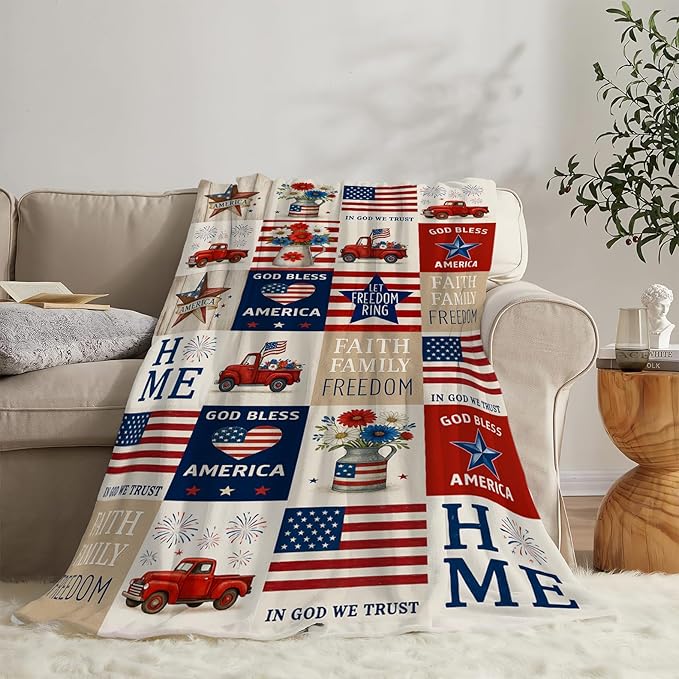 American Flag Blanket Patriotic Throw Blanket National Flag Soft Cozy Fleece Fuzzy Stuffed Plush Flannel Gifts for Girls Women Boys Kids Adults50 X60