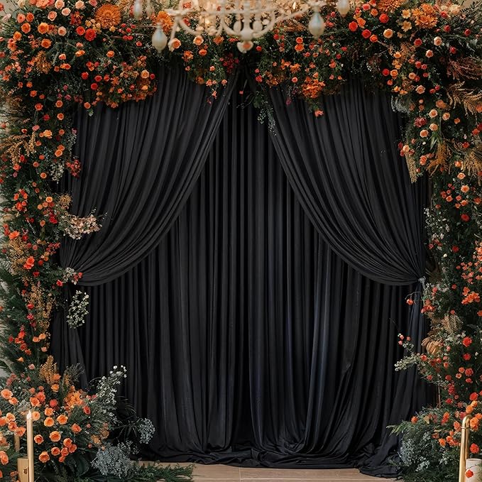 Wish Care Black Backdrop Curtain 6 Panels - Wrinkle-Free Polyester Photography Drapes for Wedding & Party - 24 X 10FT