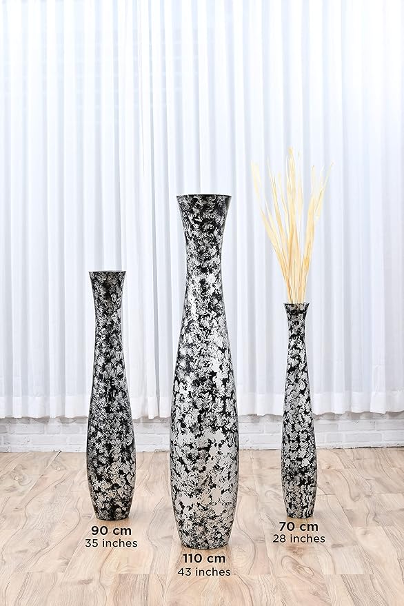 Leewadee Large Silver Home Decor Floor Vase - Wooden 26 inch Tall Farmhouse Decor Flower Holder for Fake Plant and Pampas Grass