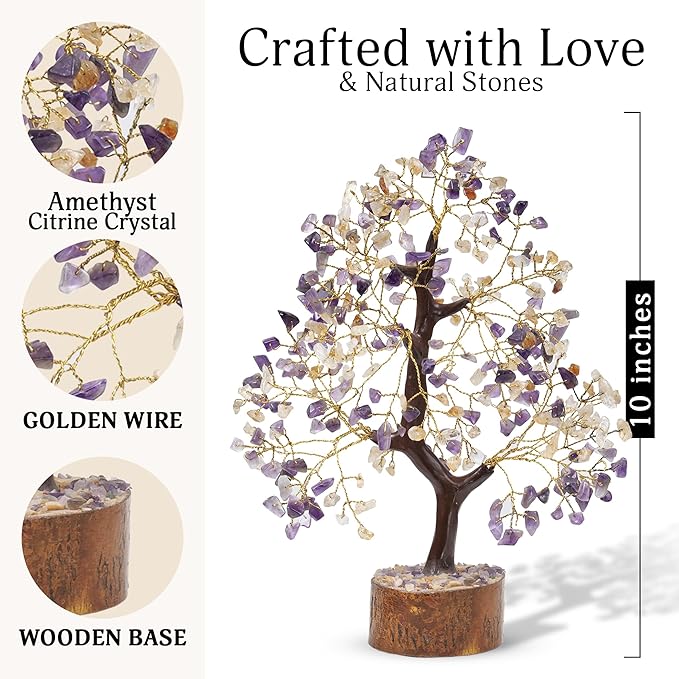 FASHIONZAADI Amethyst Crystals, Citrine Stone, Bonsai Tree, Crystal Tree of Life, Feng Shui, Positive Energy Crystals, Good Luck, Spiritual Gift