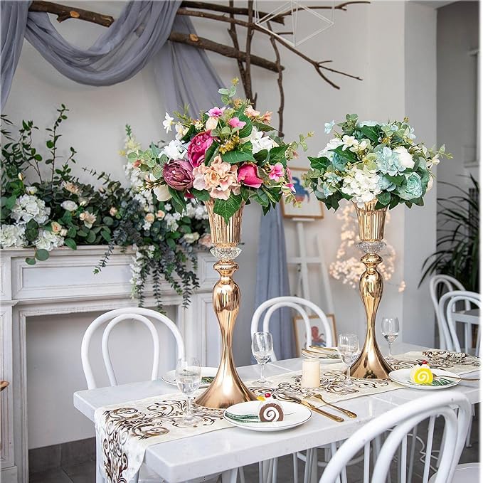Metal Trumpet Wedding Flower Vases, 22" Tall Elegant Table Centerpiece Vases, Gold Flower Arrangement Stands for Anniversary Ceremony Birthday Party Event Wedding Home Decoration (Gold, 22"-2pcs)