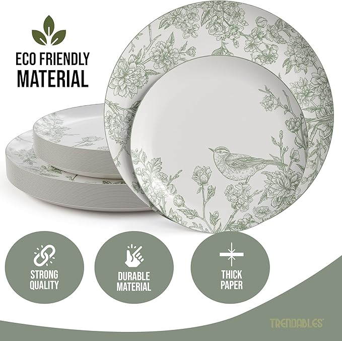 Trendables Floral Paper Plates 8.5 Inch & 10.5 Inch 80 Pcs Dinner Plate Set Fancy Disposable Plates for Party for 40 Guests 40 X 8 & 40 X 10 Large & Small Paper Plate Set for Parties Yaffa