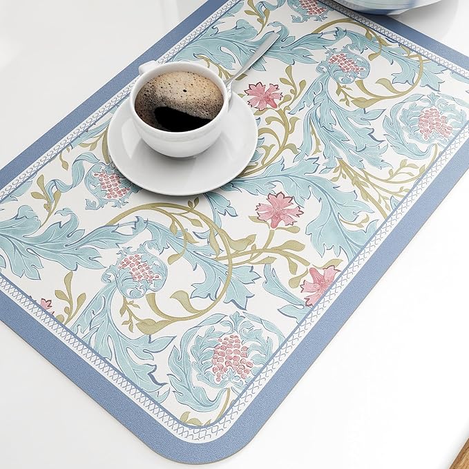 patdrea Red Blue Flower Rectangular PVC Placemats, Pack of 6, Waterproof Insulation, Soft and Durable, Suitable for Dining Table, Kitchen and Coffee Table Decoration,12"*17"